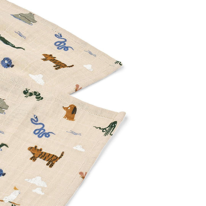 Liewood Lewis Muslin Cloth 2-Pack - Around The World / Sandy-Muslin Squares-Around The World / Sandy-One size | Natural Baby Shower