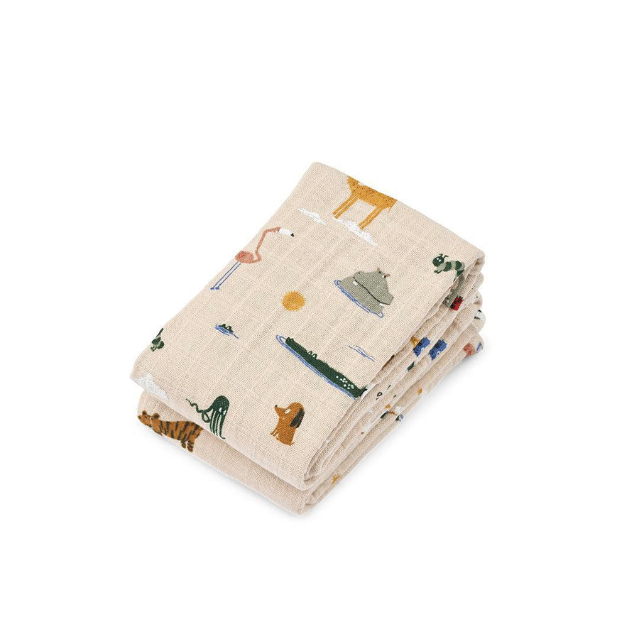 Liewood Lewis Muslin Cloth 2-Pack - Around The World / Sandy-Muslin Squares-Around The World / Sandy-One size | Natural Baby Shower