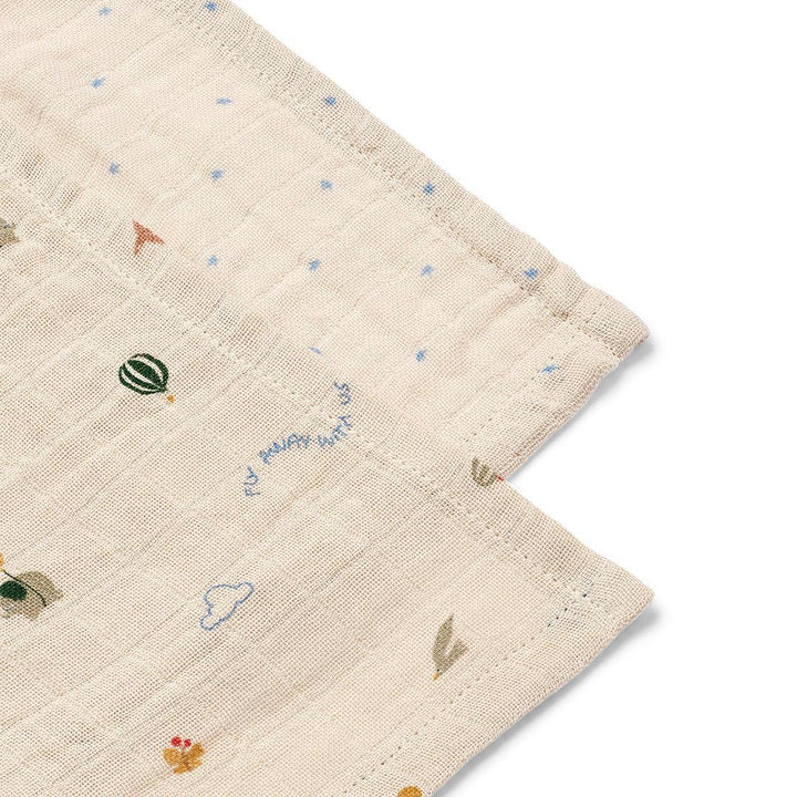 Liewood Lewis Muslin Cloth 2-Pack - Star / Flying Mix-Muslin Squares- | Natural Baby Shower