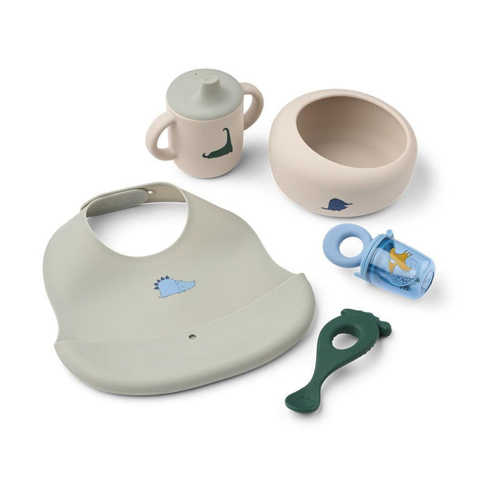 Liewood Mileah Baby Mealtime Set - Dino Roar / Dove Blue-Feeding Sets- | Natural Baby Shower