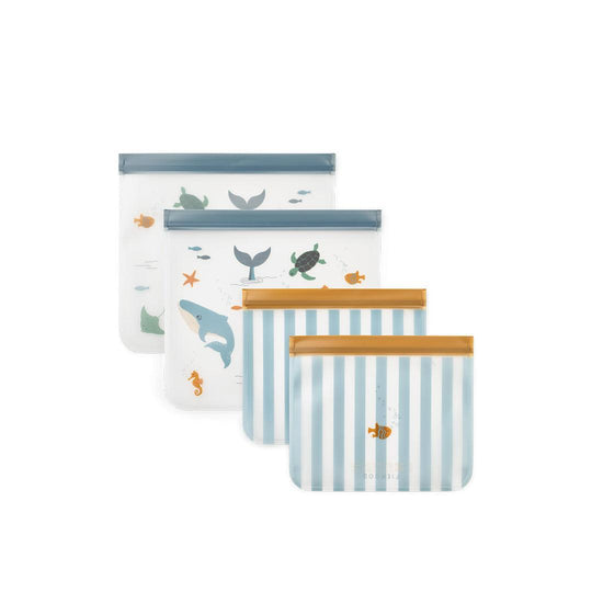 Liewood Rebus Reusable Food Bags 4-Pack - Sea Creature / Sandy-Food Pouches-Sea Creature / Sandy- | Natural Baby Shower