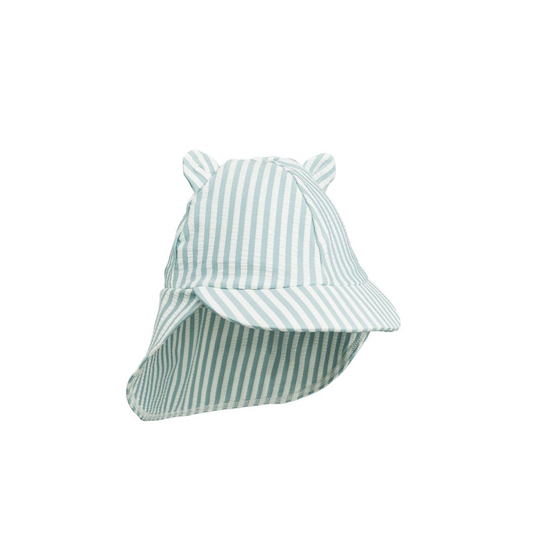 Liewood Senia Seersucker Sun Hat With Ears - Sea Blue Stripe - White-Hats-Sea Blue Stripe/White-1-2y | Natural Baby Shower
