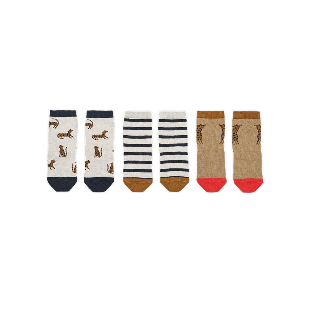 Liewood Silas Socks - 3 Pack - Leopard - Sandy-Socks-Leopard/Sandy-17/18 | Natural Baby Shower