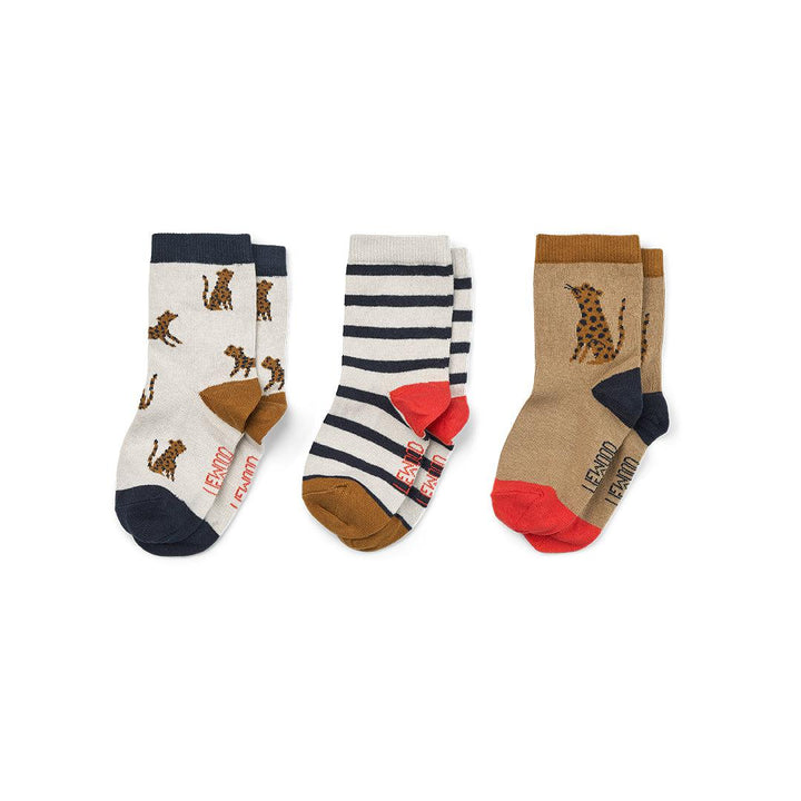 Liewood Silas Socks - 3 Pack - Leopard - Sandy-Socks-Leopard/Sandy-17/18 | Natural Baby Shower