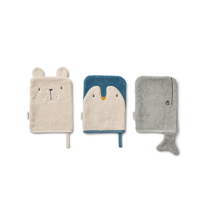 Liewood Sylvester Washcloth 3-pack - Arctic Sea / Ocean View-Bath Towels-Arctic Sea / Ocean View-One size | Natural Baby Shower