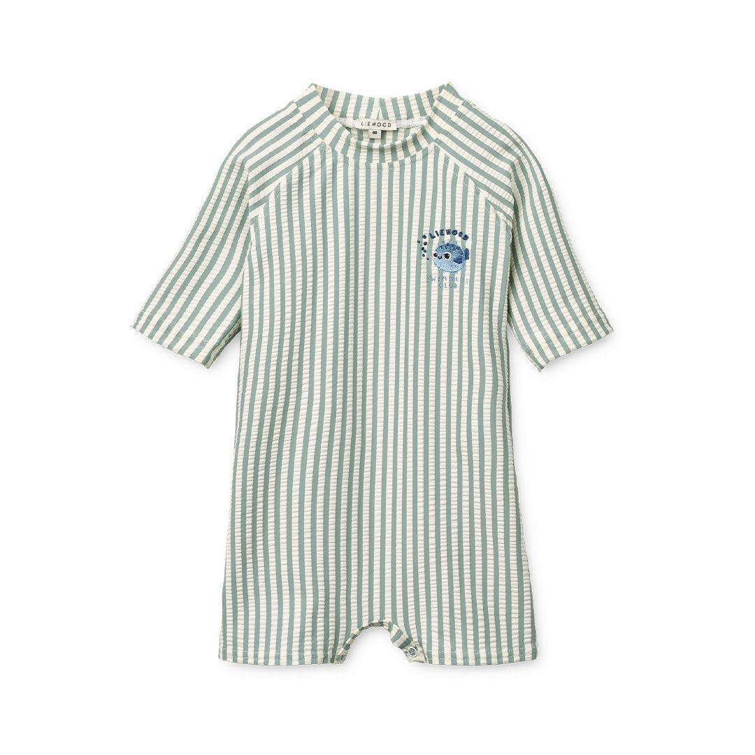 Liewood Thor Seersucker Baby Swim Jumpsuit - Peppermint / Sandy-Swimsuits-Peppermint / Sandy-56 | Natural Baby Shower