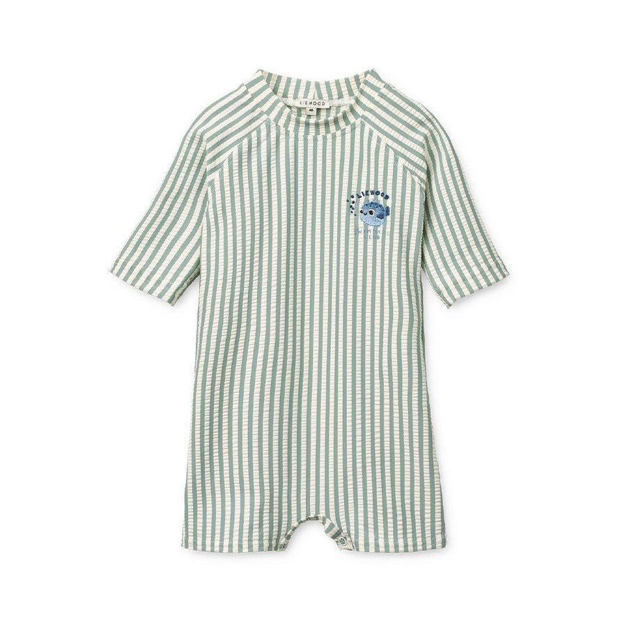 Liewood Thor Seersucker Baby Swim Jumpsuit - Peppermint / Sandy-Swimsuits-Peppermint / Sandy-56 | Natural Baby Shower
