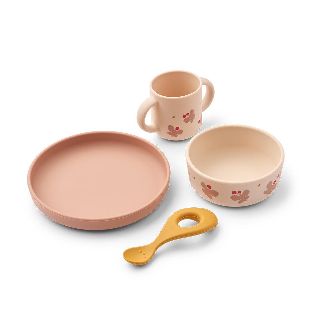Liewood Vivi Printed Tableware Set - Butterfly / Apple Blossom-Feeding Sets-Butterfly / Apple Blossom- | Natural Baby Shower