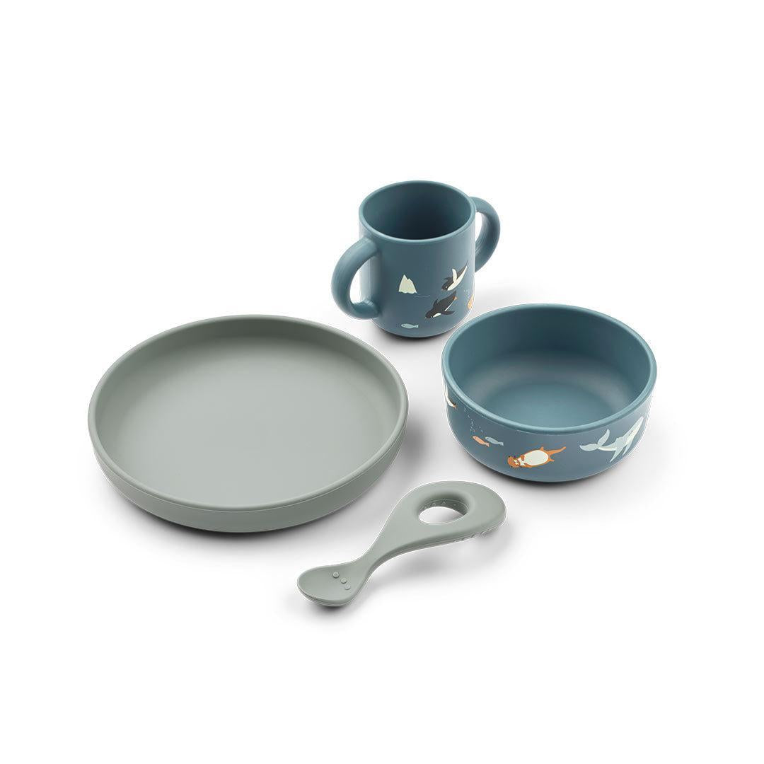 Liewood Vivi Printed Weaning Tableware - Arctic Sea / Ocean View-Feeding Sets-Arctic Sea / Ocean View-One size | Natural Baby Shower
