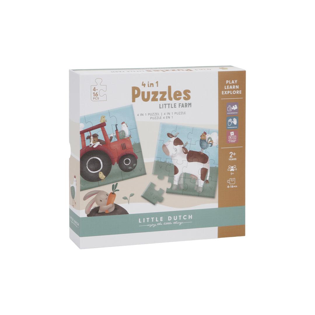 Little Dutch 4-In-1 Puzzles - Little Farm-Puzzles + Games-Little Farm- | Natural Baby Shower