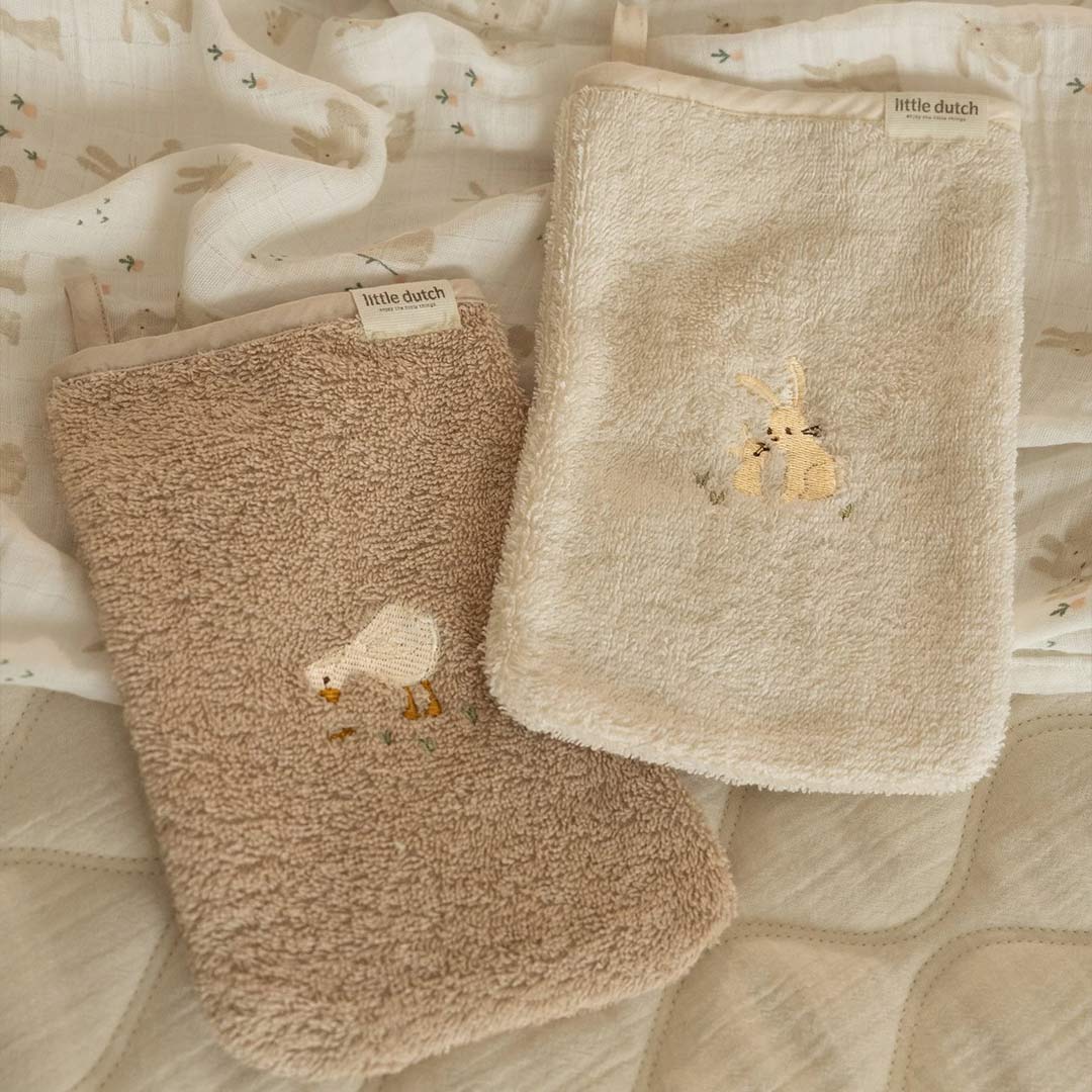 Little Dutch Embroidered Washcloths Set - Baby Bunny-Washcloths-Baby Bunny-One Size | Natural Baby Shower