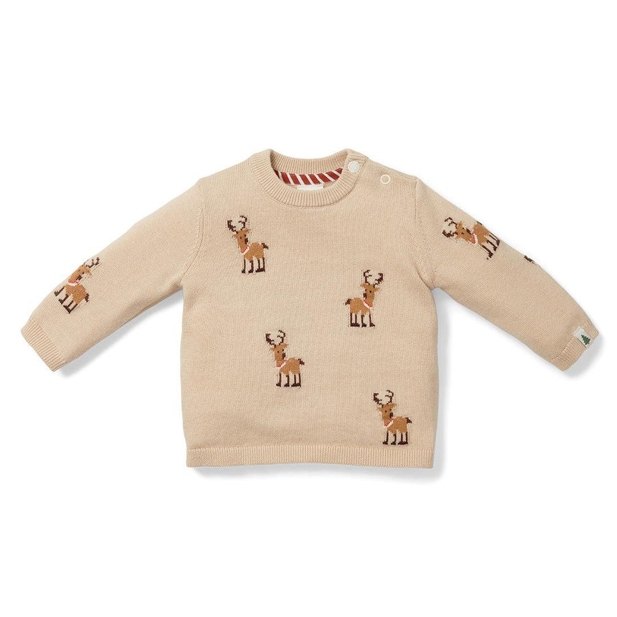 Little Dutch Knitted Christmas Sweater - Reindeers-Jumpers + Sweatshirts-Reindeers-2-4m | Natural Baby Shower