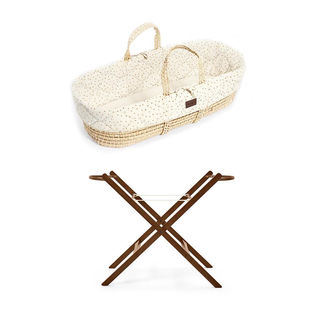 The Little Green Sheep Quilted Moses Basket and Foldable Stand Bundle - Linen Rice / Walnut-Moses Baskets-Linen Rice / Walnut- | Natural Baby Shower