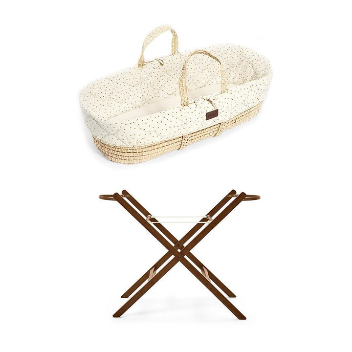 The Little Green Sheep Quilted Moses Basket and Foldable Stand Bundle - Linen Rice / Walnut-Moses Baskets-Linen Rice / Walnut- | Natural Baby Shower