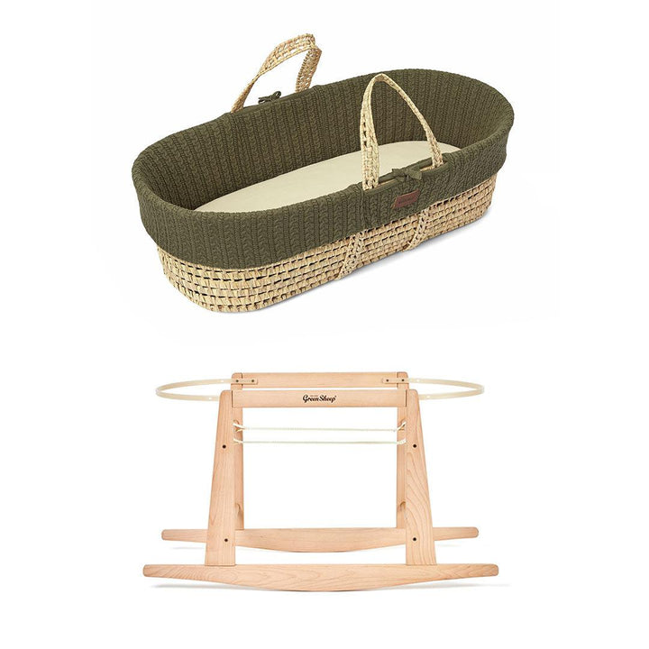 The Little Green Sheep Natural Knitted Moses Basket + Mattress - Juniper-Moses Baskets-Juniper-With Rocking Stand | Natural Baby Shower