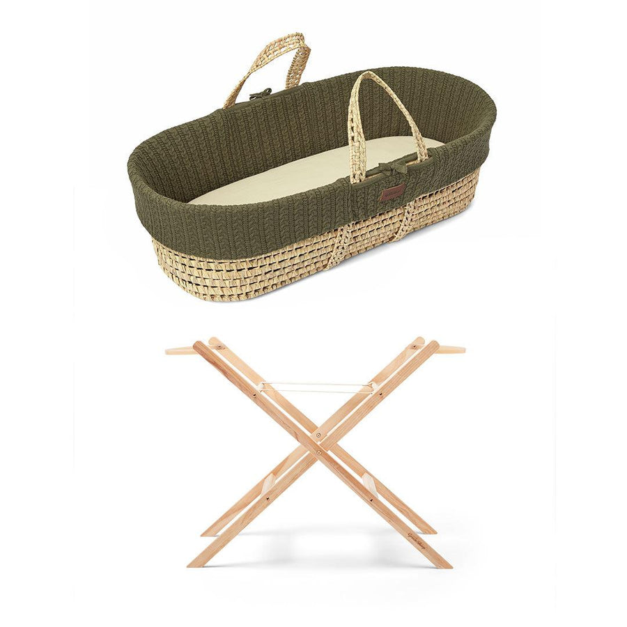 The Little Green Sheep Natural Knitted Moses Basket - Mattress + Static Stand - Juniper-Moses Baskets-Juniper- | Natural Baby Shower