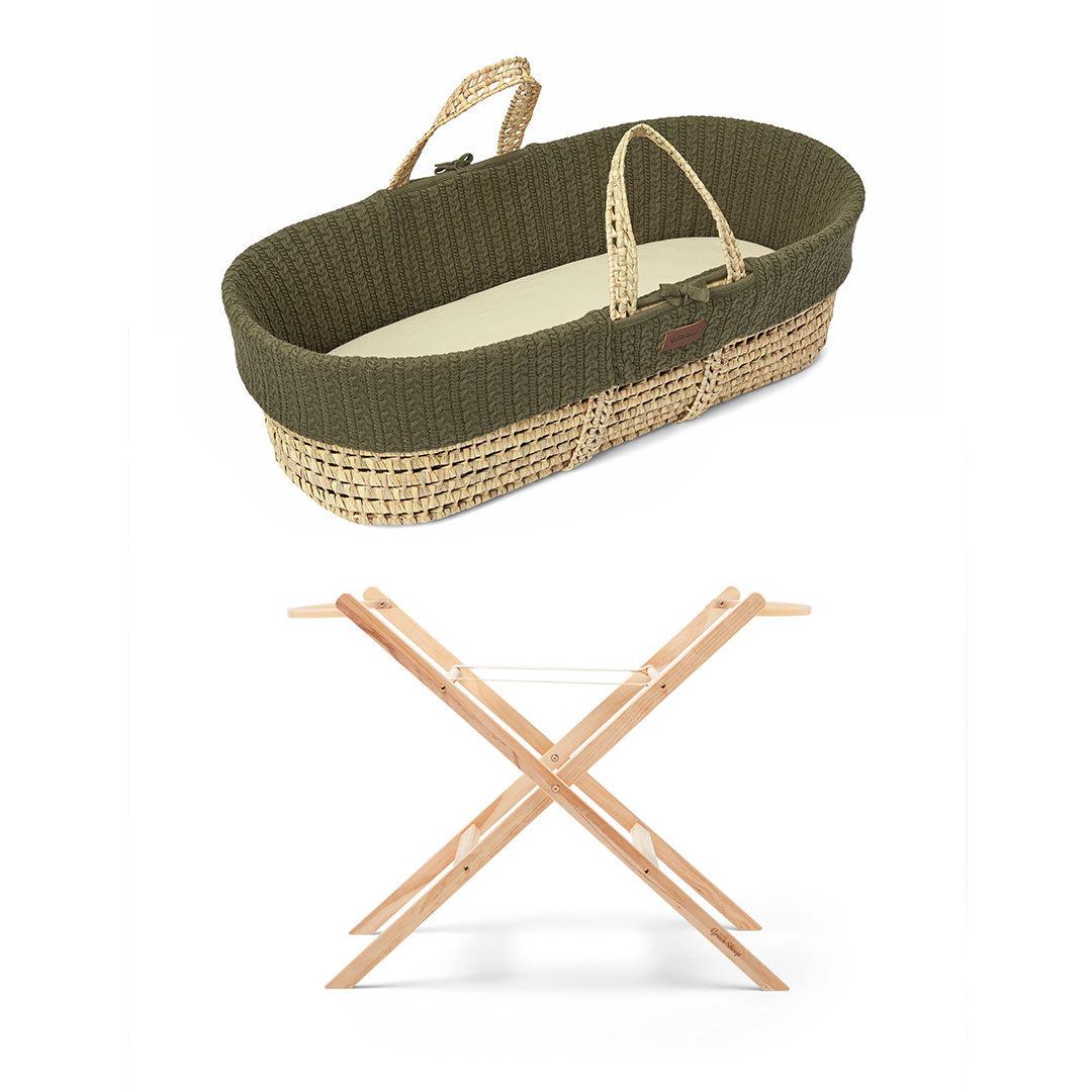 The Little Green Sheep Natural Knitted Moses Basket + Mattress - Juniper-Moses Baskets-Juniper-With Stand | Natural Baby Shower