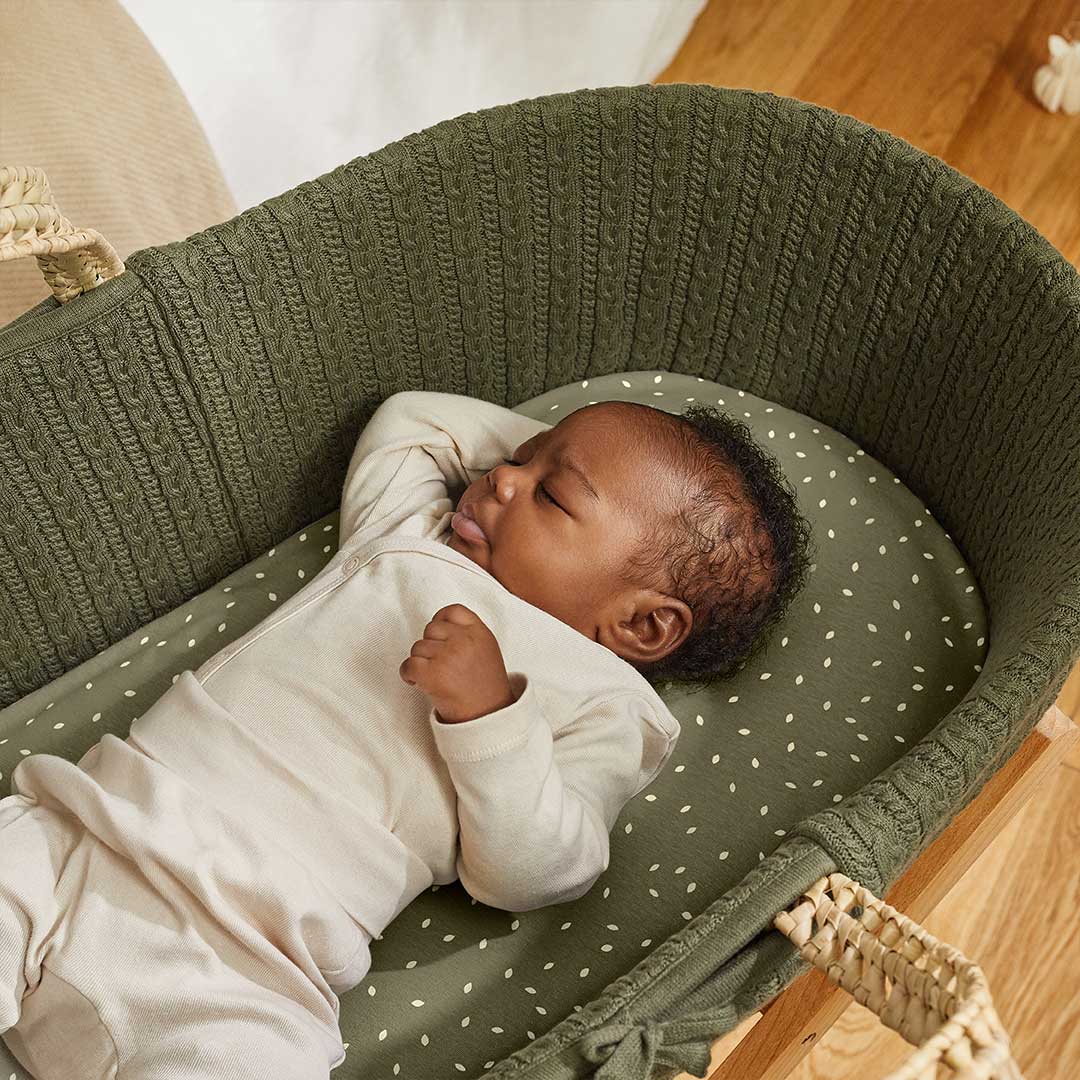 The Little Green Sheep Natural Knitted Moses Basket + Mattress - Juniper-Moses Baskets-Juniper-No Stand | Natural Baby Shower