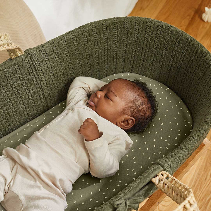 The Little Green Sheep Natural Knitted Moses Basket - Mattress + Static Stand - Juniper-Moses Baskets-Juniper- | Natural Baby Shower