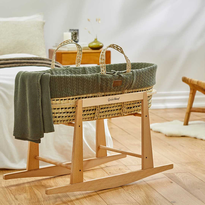 The Little Green Sheep Natural Knitted Moses Basket + Mattress - Juniper-Moses Baskets-Juniper-No Stand | Natural Baby Shower