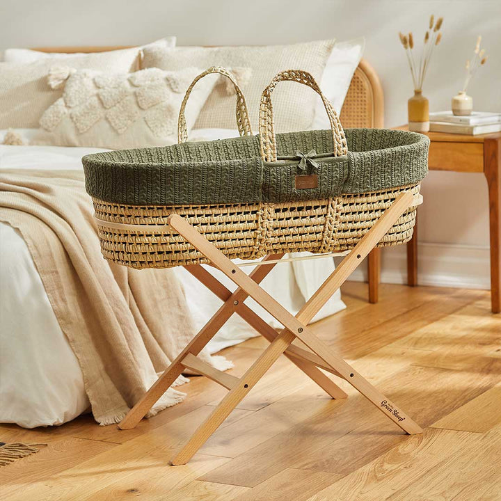 The Little Green Sheep Natural Knitted Moses Basket + Mattress - Juniper-Moses Baskets-Juniper-No Stand | Natural Baby Shower