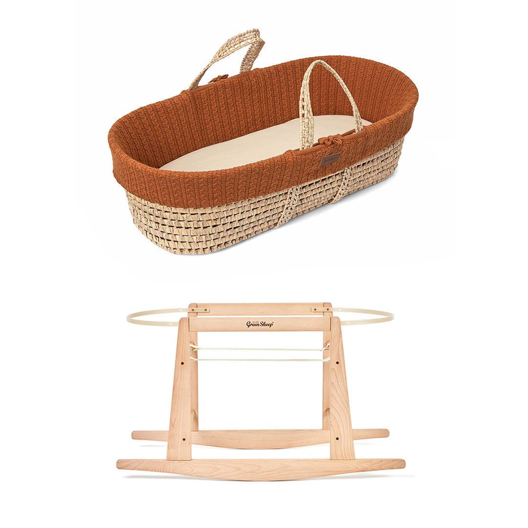 The Little Green Sheep Natural Knitted Moses Basket + Mattress - Terracotta-Moses Baskets-Terracotta-With Rocking Stand | Natural Baby Shower