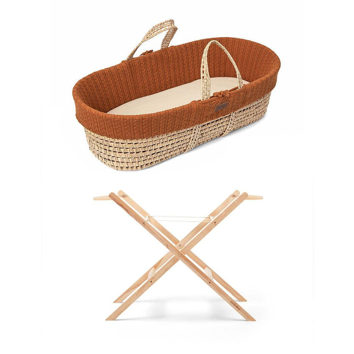 The Little Green Sheep Natural Knitted Moses Basket - Mattress + Static Stand - Terracotta-Moses Baskets-Terracotta- | Natural Baby Shower