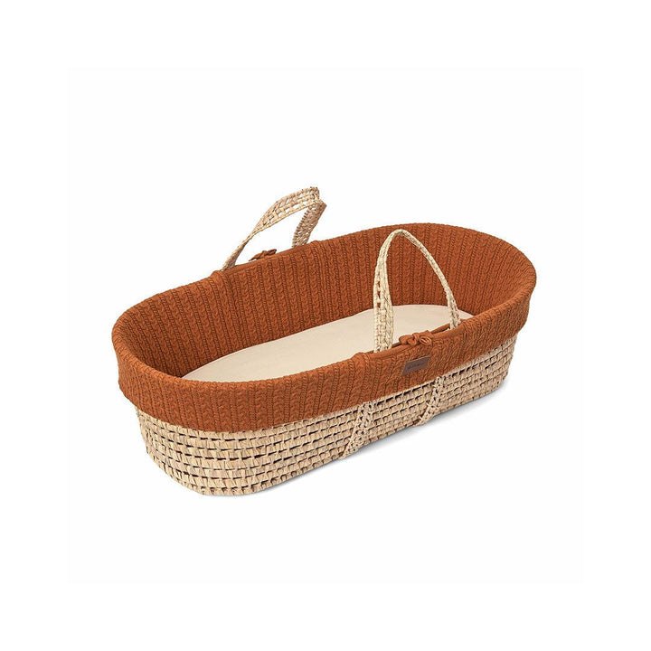 The Little Green Sheep Natural Knitted Moses Basket - Mattress + Static Stand - Terracotta-Moses Baskets-Terracotta- | Natural Baby Shower