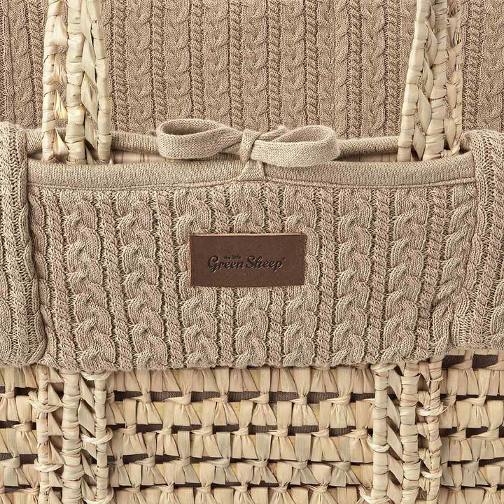 The Little Green Sheep Natural Knitted Moses Basket - Mattress + Static Stand - Truffle-Moses Baskets-Truffle- | Natural Baby Shower