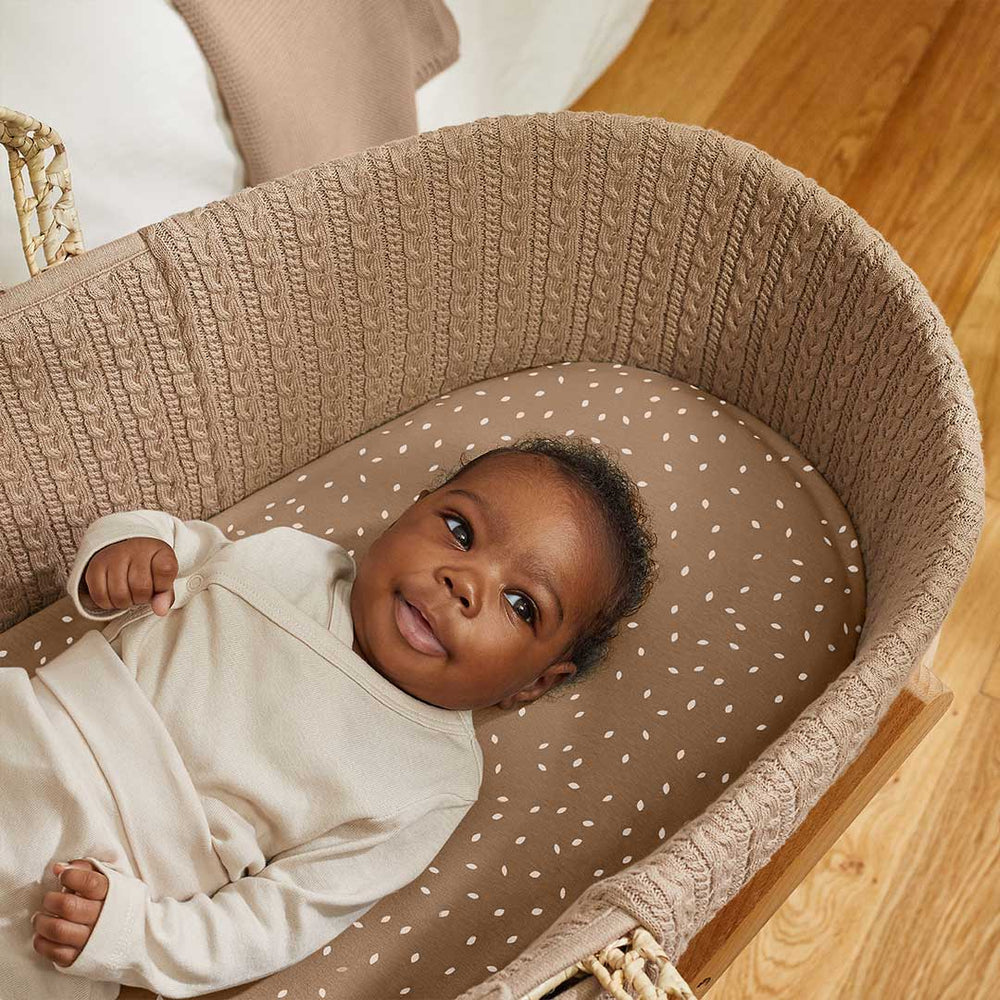 The Little Green Sheep Natural Knitted Moses Basket + Mattress - Truffle-Moses Baskets-Truffle-No Stand | Natural Baby Shower