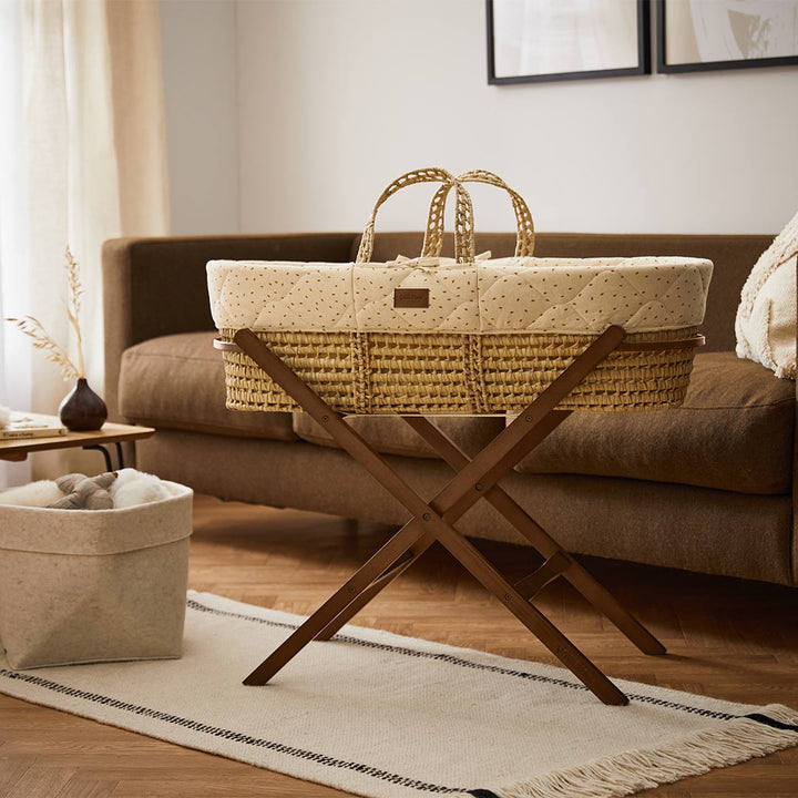 The Little Green Sheep Quilted Moses Basket and Foldable Stand Bundle - Linen Rice / Walnut-Moses Baskets-Linen Rice / Walnut- | Natural Baby Shower