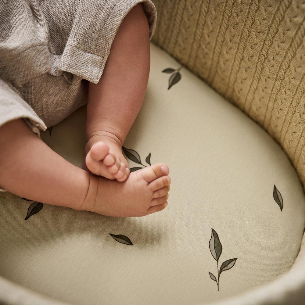 The Little Green Sheep Twin Pack Moses Basket Sheets - Leaf Print-Sheets-Leaf Print-Moses | Natural Baby Shower