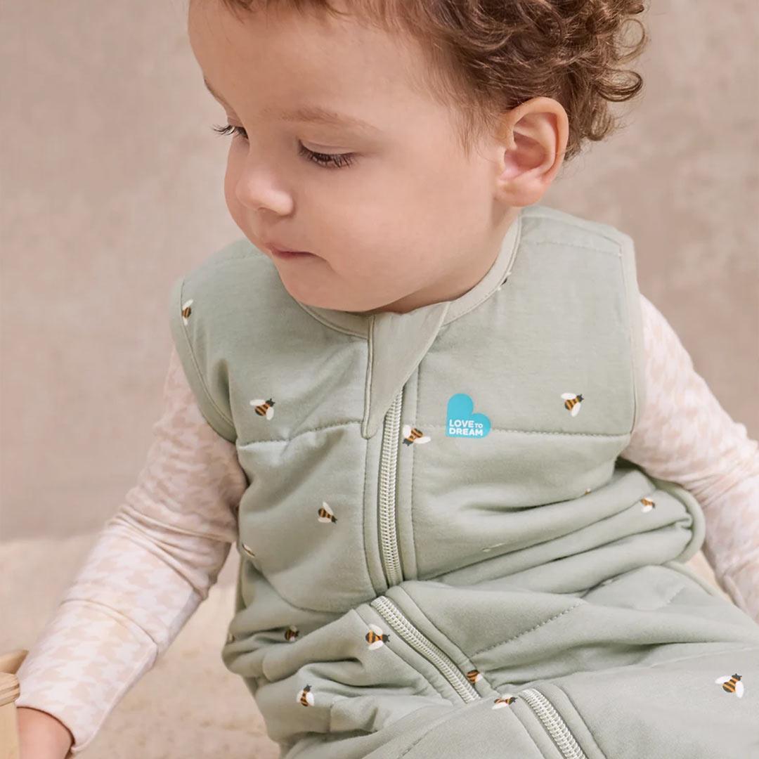 Love to Dream Sleep Bag 2.5 Tog Sleeveless Quilted Cotton - Olive Bees-Sleeping Bags-Olive Bees-6-12m | Natural Baby Shower