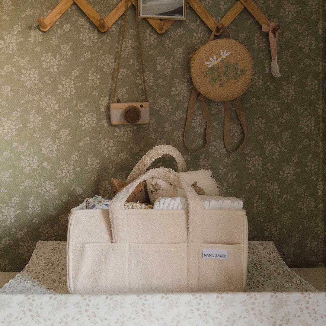 Mama Shack Teddy Fleece Nappy Caddy - Ivory-Nappy Laundry + Storage-Ivory- | Natural Baby Shower