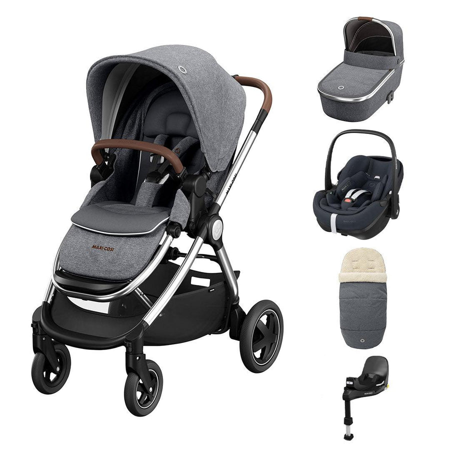 Maxi-Cosi Adorra Luxe Pebble 360 Pro + Base Travel System - Twillic Grey-Travel Systems- | Natural Baby Shower