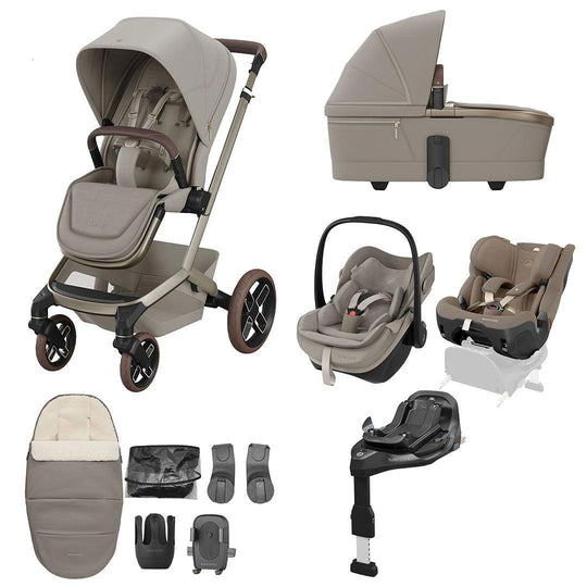 Maxi-Cosi Fame 10 Piece Premium Family XL Travel System with Pebble Slide Pro-Travel Systems-Sapphire Sand- | Natural Baby Shower