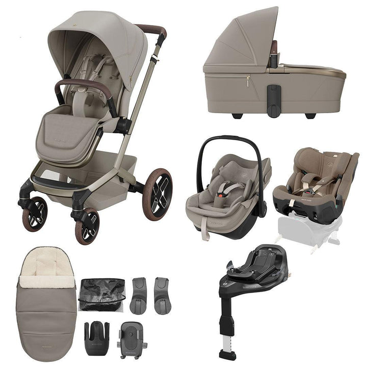 Maxi-Cosi Fame 10 Piece Premium Family XL Travel System with Pebble Slide Pro-Travel Systems-Sapphire Sand- | Natural Baby Shower