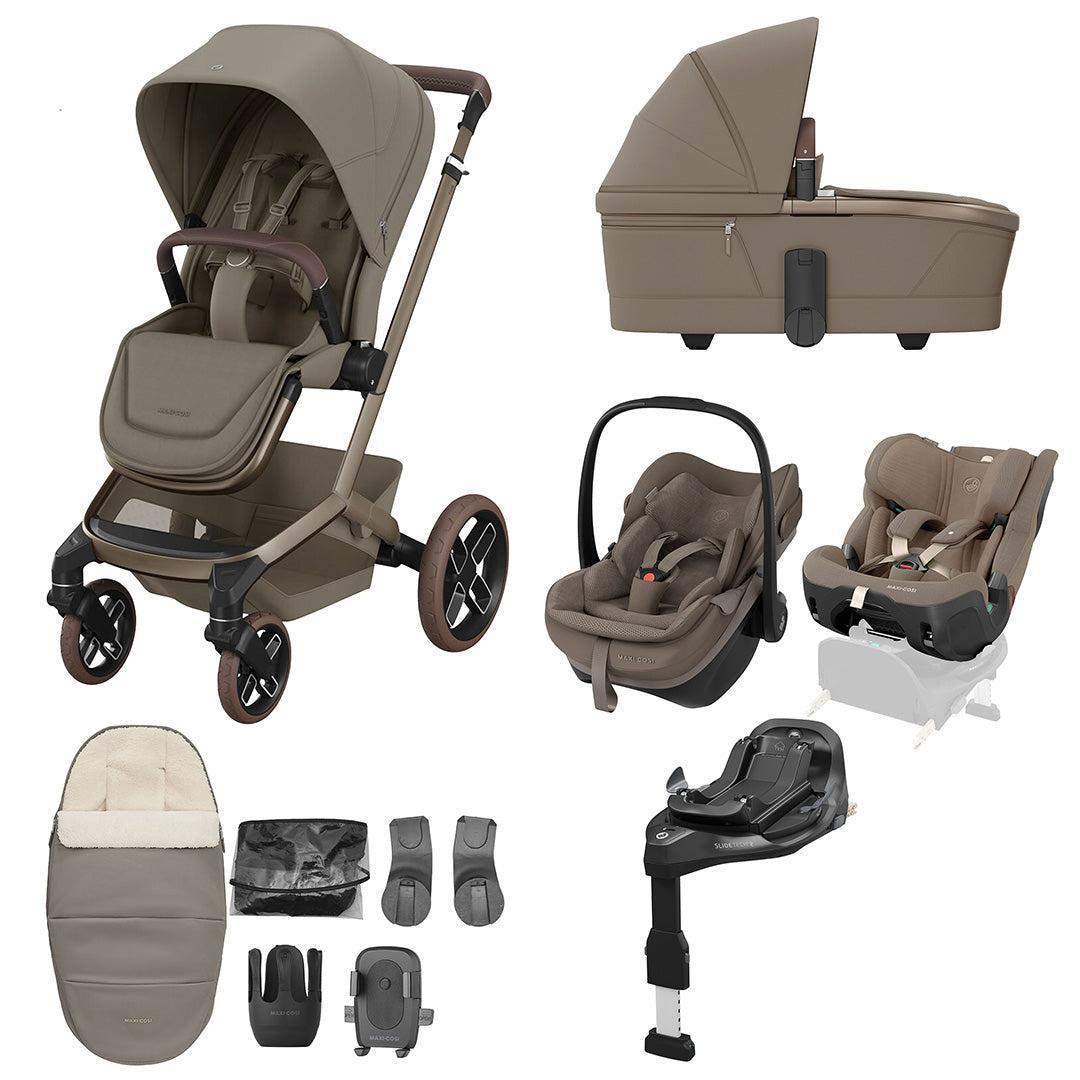 Maxi-Cosi Fame 10 Piece Premium Family XL Travel System with Pebble Slide Pro-Travel Systems-Oak Truffle- | Natural Baby Shower