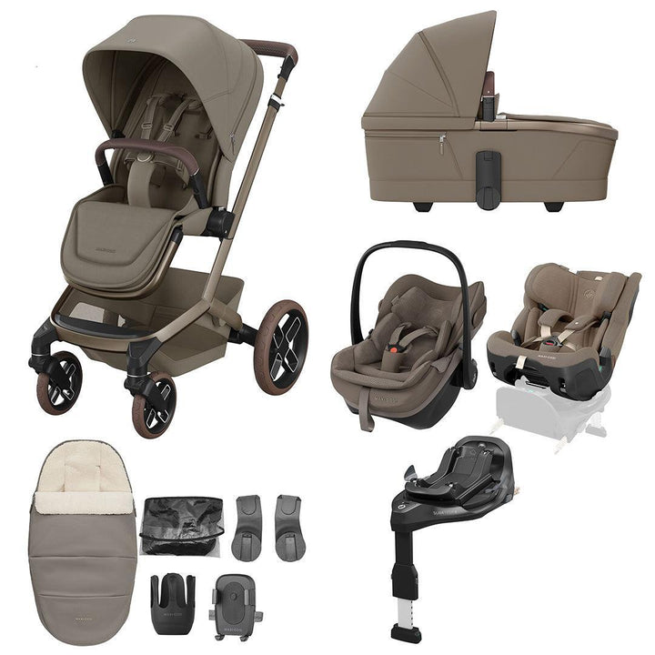 Maxi-Cosi Fame 10 Piece Premium Family XL Travel System with Pebble Slide Pro-Travel Systems-Oak Truffle- | Natural Baby Shower