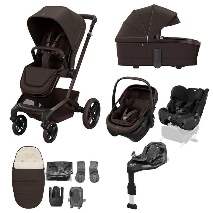 Maxi-Cosi Fame 10 Piece Ultimate Family XL Travel System Bundle with Coral Slide Pro-Travel Systems-Espresso Brown- | Natural Baby Shower