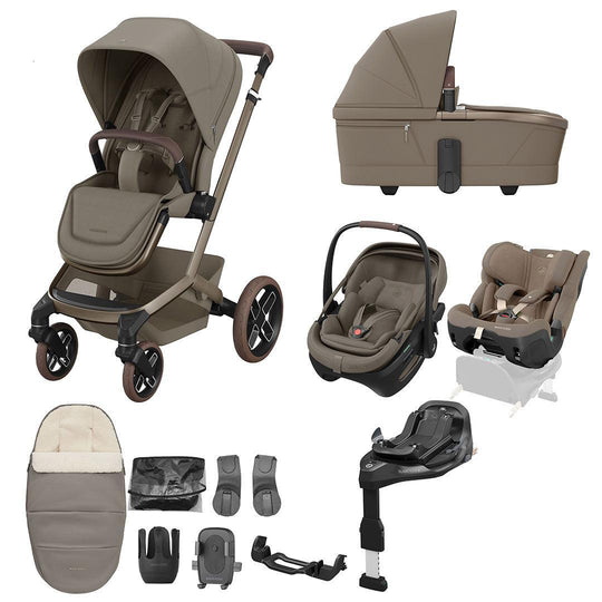 Maxi-Cosi Fame 10 Piece Ultimate Family XL Travel System Bundle with Coral Slide Pro-Travel Systems-Oak Truffle- | Natural Baby Shower