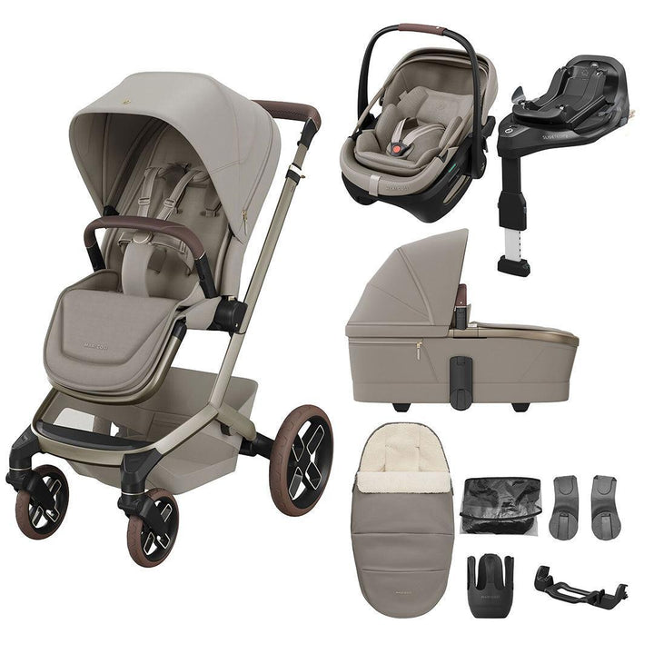 Maxi-Cosi Fame 8 Piece Ultimate Travel System with Coral Slide Pro-Travel Systems-Sapphire Sand- | Natural Baby Shower