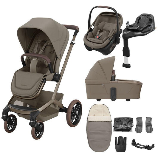 Maxi-Cosi Fame 8 Piece Ultimate Travel System with Coral Slide Pro-Travel Systems-Oak Truffle- | Natural Baby Shower