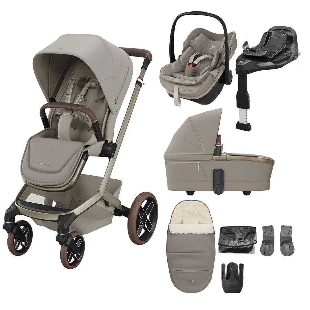 Maxi-Cosi Fame 8 Piece Premium Travel System with Pebble Slide Pro-Travel Systems-Sapphire Sand- | Natural Baby Shower
