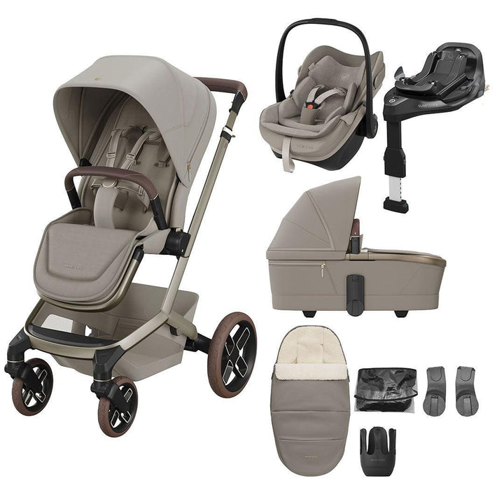 Maxi-Cosi Fame 8 Piece Premium Travel System with Pebble Slide Pro-Travel Systems-Sapphire Sand- | Natural Baby Shower