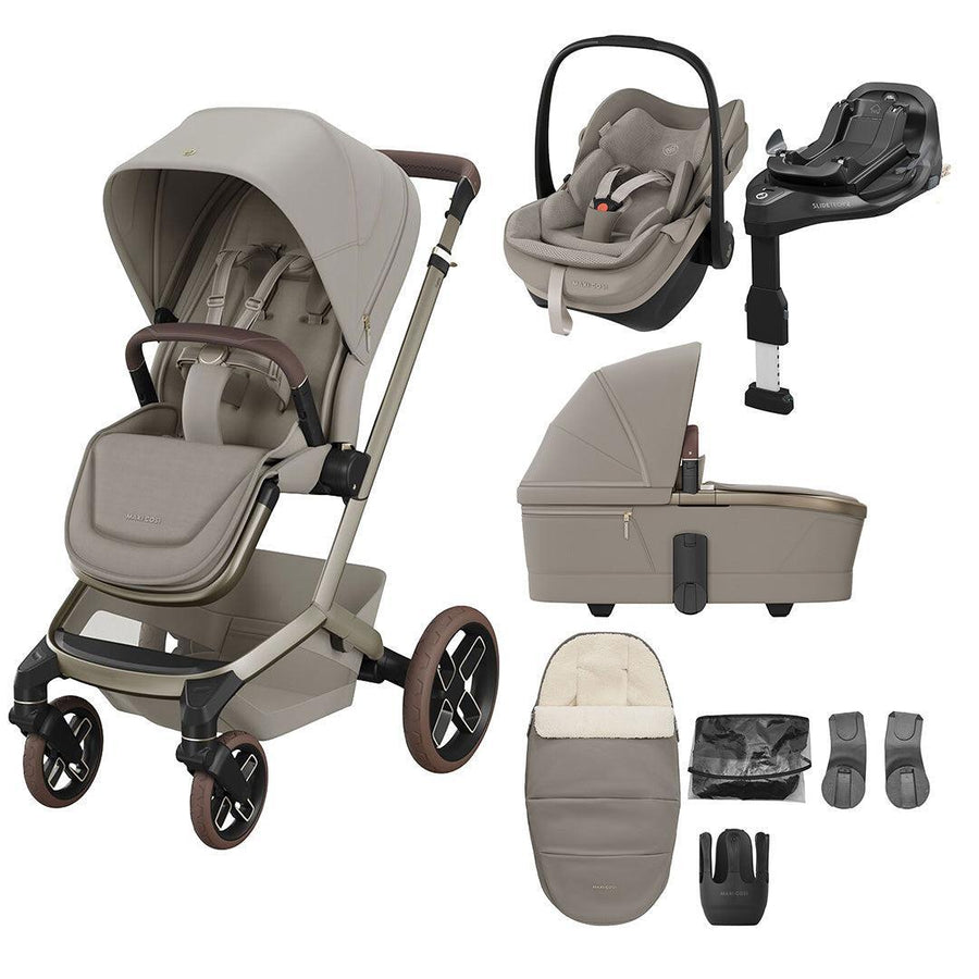 Maxi-Cosi Fame 8 Piece Premium Travel System with Pebble Slide Pro-Travel Systems-Sapphire Sand- | Natural Baby Shower