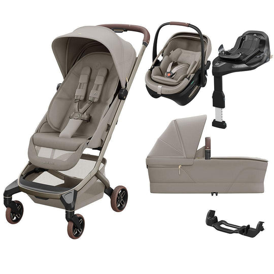 Maxi-Cosi Fame Cabin Stroller Zero G Travel System-Travel Systems-Sapphire Sand-Without Bumper Bar | Natural Baby Shower