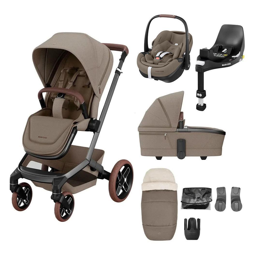 Maxi-Cosi Fame Premium + Pebble 360 Pro 2 Travel System-Travel Systems-Twillic Truffle-Brown | Natural Baby Shower
