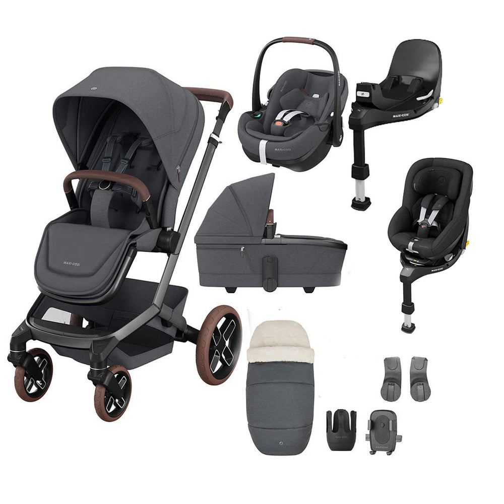 Maxi-Cosi Fame Premium + Pebble Pro2 + Pearl 360 Pro Travel System-Travel Systems-Twillic Black-Black | Natural Baby Shower