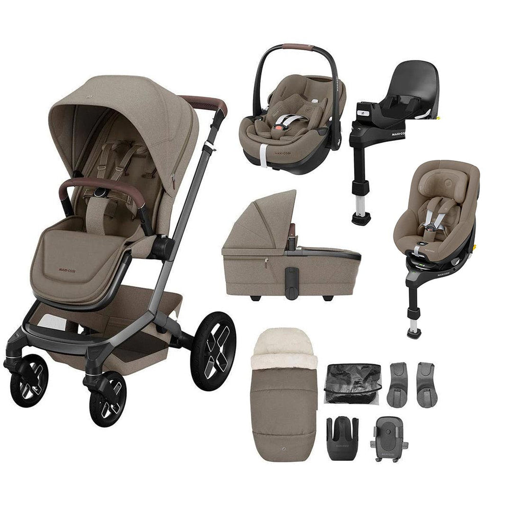 Maxi-Cosi Fame Premium + Pebble Pro2 + Pearl 360 Pro Travel System-Travel Systems-Twillic Truffle-Black | Natural Baby Shower
